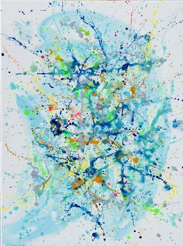 Turquoise symphony - blue turquoise dripping expressionism abstraction di Nataliia Krykun, Pittura in vendita su Singulart