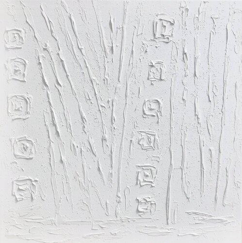 From the series „Walk along the coastline“ 2-  3D white textured objects plaster minimalism de Nataliia Krykun, Pintura a la venta en Singulart