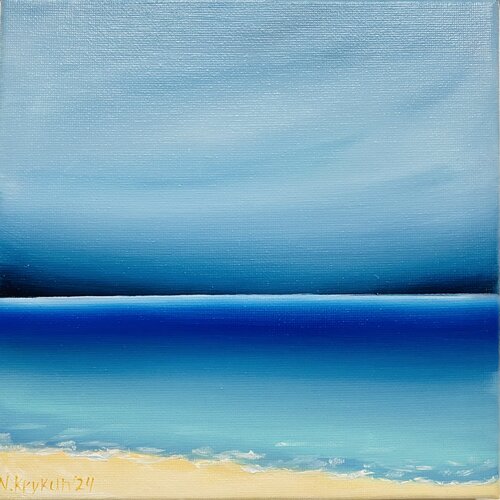 From the series "French Riviera" 2 2024 - seascape horizon blue, waves, skyline, water, seascape by Nataliia Krykun, Painting for Sale on Singulart
