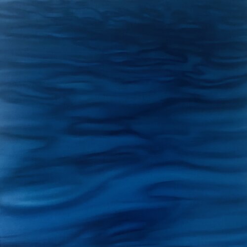Deep blue Waves - water seascape, large navy black oil painting Nataliia Krykun