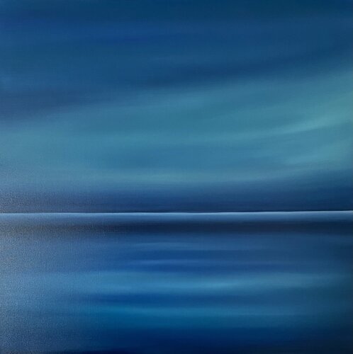 Blue seascape, sky- skyline, water, sunset, ocean di Nataliia Krykun, Pittura in vendita su Singulart
