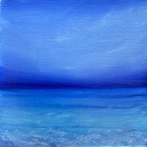Summer seascape 2 - blue water, Skyline , ocean, turquoise waves par Nataliia Krykun, Peinture en vente sur Singulart