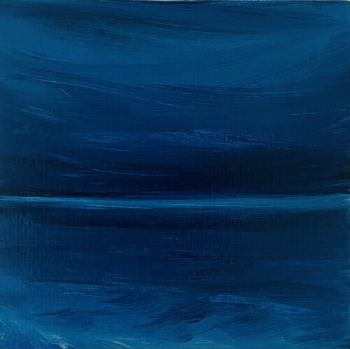 Seascape navy -  Sunset, skyline, turquoise waves von Nataliia Krykun, Malerei kaufen auf Singulart