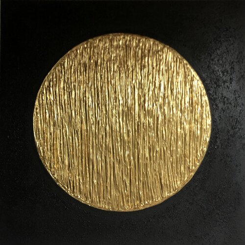 Series "Powerful Moon 3-  3D conceptual minimalistic, gold leaf, gilding, plaster van Nataliia Krykun, Schilderij te koop op Singulart