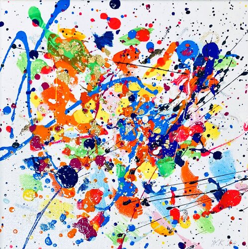 From the Series "Bright Dreams - 7",  yellow, blue, pink, white, colourful large abstraction, drops, expressionism dropping von Nataliia Krykun, Malerei kaufen auf Singulart