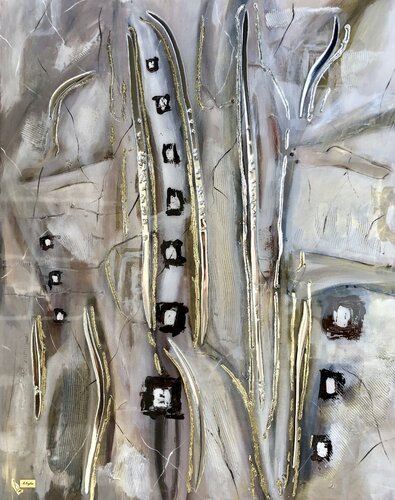 3D "Window to sky" brown geometric abstraction, gold leaf by Nataliia Krykun, 油畫 for Sale on Singulart