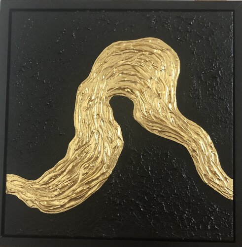 From the series “Ocean Waves - 7” hight waves - gold leaf 3D textured von Nataliia Krykun, Malerei kaufen auf Singulart