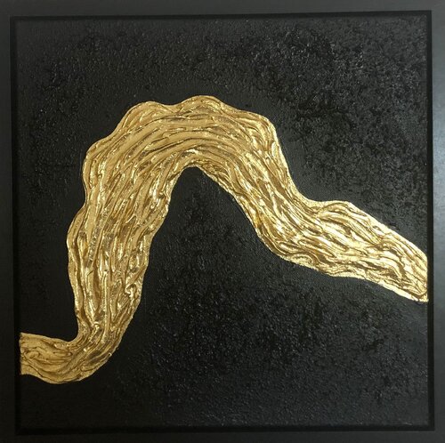 From the series “Ocean Waves - 10” hight waves - gold leaf 3D textured van Nataliia Krykun, Schilderij te koop op Singulart