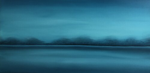 The turquoise horizon of the ocean 2 - blue minimalism abstraction sea, water, sky, summer di Nataliia Krykun, Pittura in vendita su Singulart