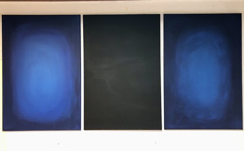 Series “Contrasts” minimalism blue seascape, water von Nataliia Krykun, Malerei kaufen auf Singulart