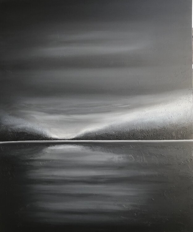 «Lake in the evening“ - 3d textured minimalism abstraction seascape Nataliia Krykun