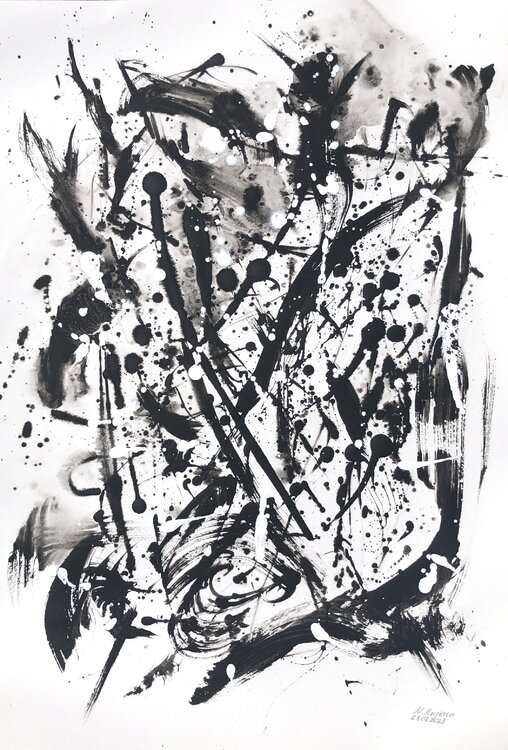 „Improvisation“ black and white abstraction Nataliia Krykun
