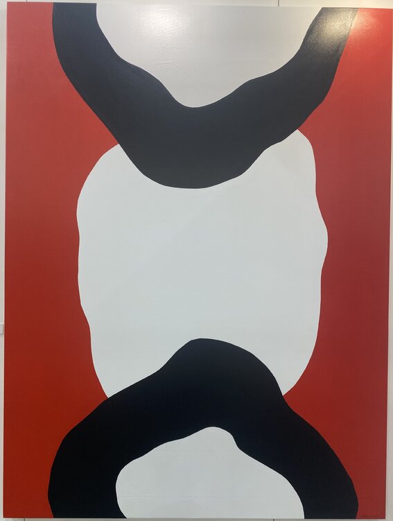 From the Series „The Kiss“- red, white and black minimalistic abstraction Nataliia Krykun
