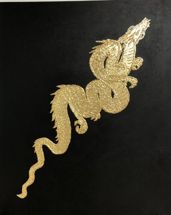 Dragon in gold- 3D zodiac, skylights, gold leaf, gilding, plaster, objects Nataliia Krykun