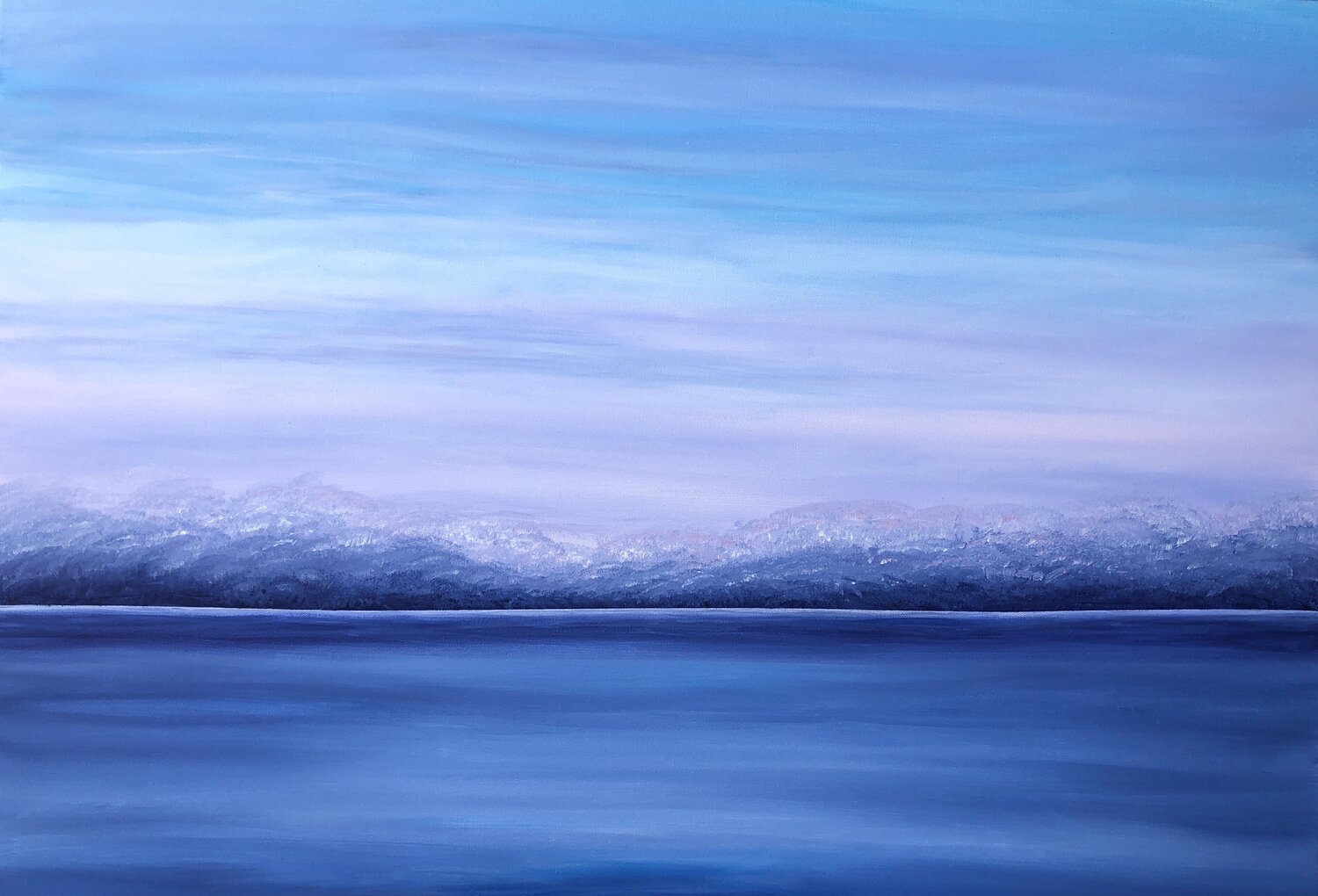 „Coastline“ - Impressionist abstraction blue seascape, sky Nataliia Krykun Dipinto originale in vendita