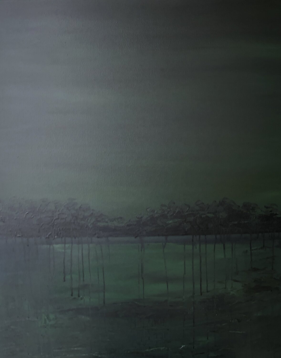 “Green seascape” Minimalistic semi abstract seascape water Nataliia Krykun Dipinto originale in vendita