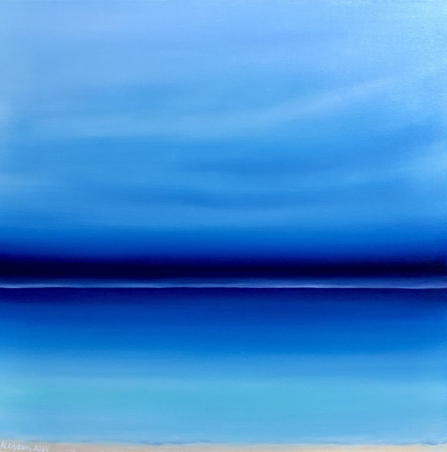 Seascape blue minimalism -  Sunset, skyline, turquoise waves Nataliia Krykun Originalgemälde zu verkaufen