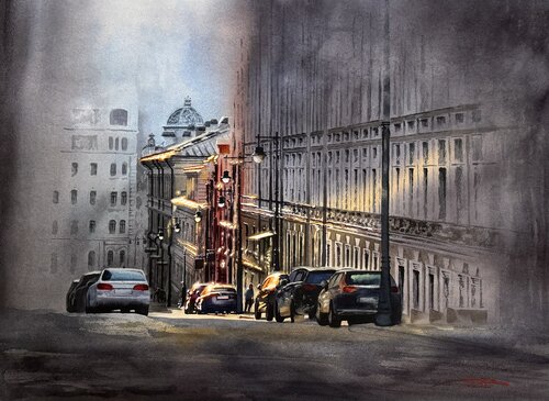 Moscow street di Igor Dubovoy, Pittura in vendita su Singulart