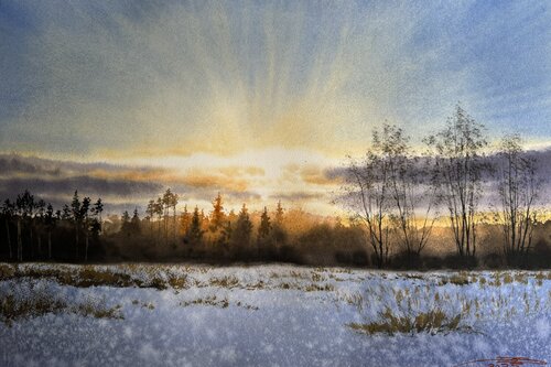 Winter sunset van Igor Dubovoy, Schilderij te koop op Singulart
