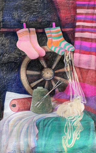 Still Life with knitted socks van Anna Artemenko, Schilderij te koop op Singulart