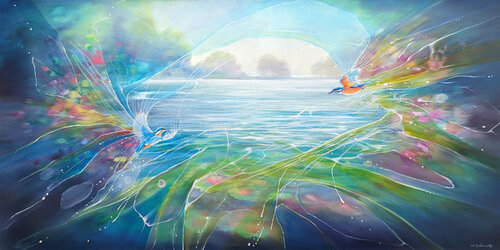 Destiny Unfolds, a Kingfisher Romance van Gill Bustamante, Schilderij te koop op Singulart