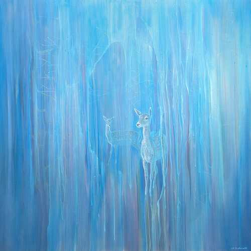 Out of the Blue, a blue abstract deer painting Gill Bustamante