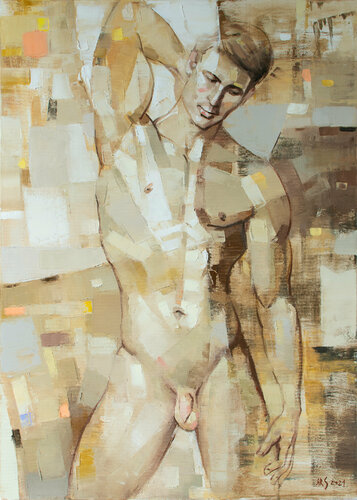 ABSTRACT MALE NUDE by Yaroslav Sobol (Modern Abstract Figurative Oil painting of a Man Nude Male Model Gift Home Decor) by Yaroslav Sobol, Painting for Sale on Singulart