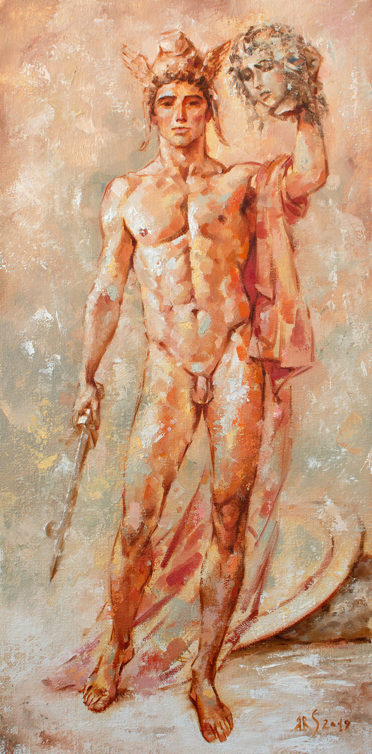 Perseus with the head of Medusa Gorgon by Yaroslav Sobol (2019) : Painting  Oil on Canvas - SINGULART