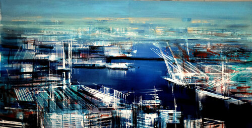 Blue North Sea Docks di Bianca Prettau, Pittura in vendita su Singulart