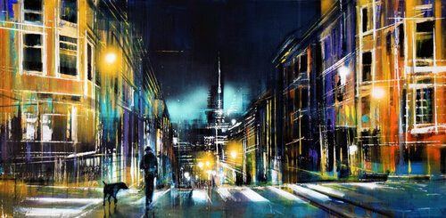 Evening Walk on a Hill Street di Bianca Prettau, Pittura in vendita su Singulart