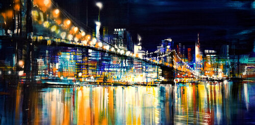 Postcard of the Bridge at Night di Bianca Prettau, Pittura in vendita su Singulart