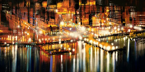 Yellow Night in Port di Bianca Prettau, Pittura in vendita su Singulart