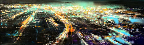 Night Flight over Periphery van Bianca Prettau, Schilderij te koop op Singulart