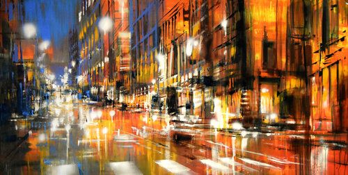 AA Autumn Avenue at Night van Bianca Prettau, Schilderij te koop op Singulart