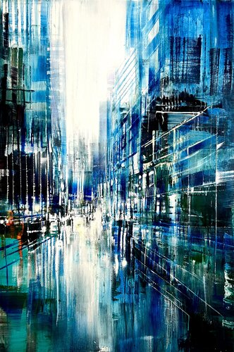 Canary Wharf in blue von Bianca Prettau, Malerei kaufen auf Singulart