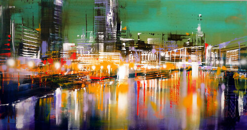 Ville au bord de l'eau van Bianca Prettau, Schilderij te koop op Singulart