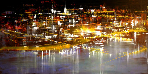Hudson River at Night van Bianca Prettau, Schilderij te koop op Singulart