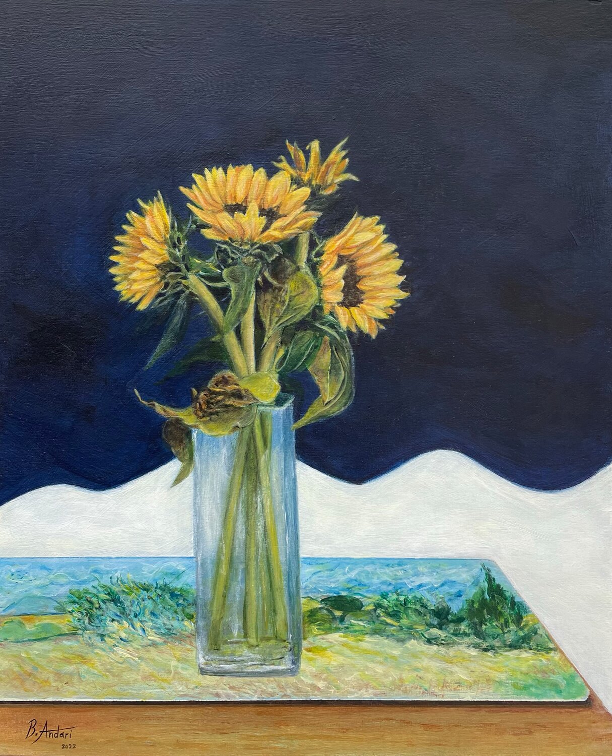 Sunflowers (Tribute to Van Gogh) Bassam Andari Originalgemälde zu verkaufen
