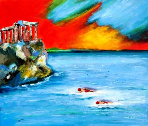 Swimming Under a Red Sky von Maria Doudouli, Malerei kaufen auf Singulart