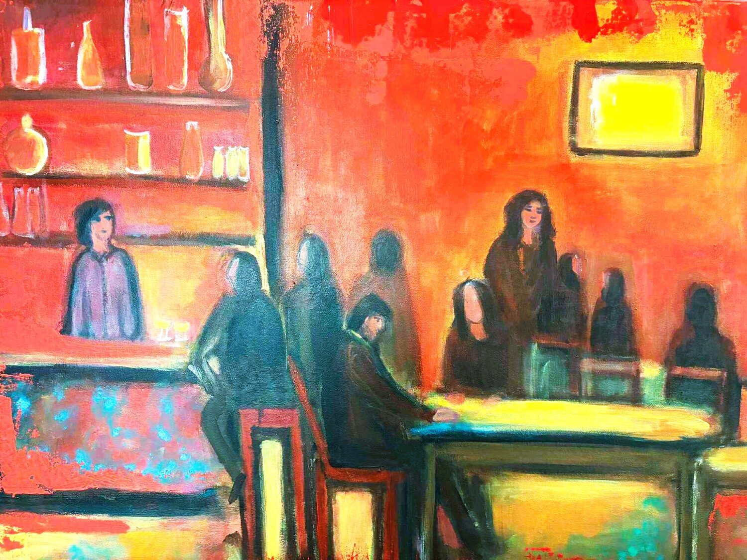 Evening Conversations: Moments of Connection Maria Doudouli Dipinto originale in vendita