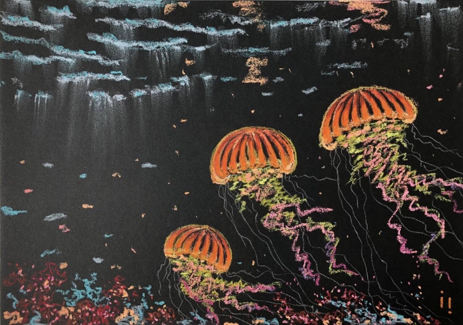Les Méduses de Nemo - 42,5 X 32,5 cm encadré Ines Soavi Zeichnungen zu verkaufen