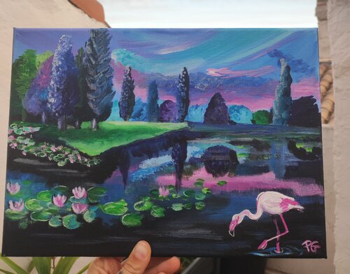 Flamingo in heaven 🦩🍎 von Perrine Gimenez, Malerei kaufen auf Singulart