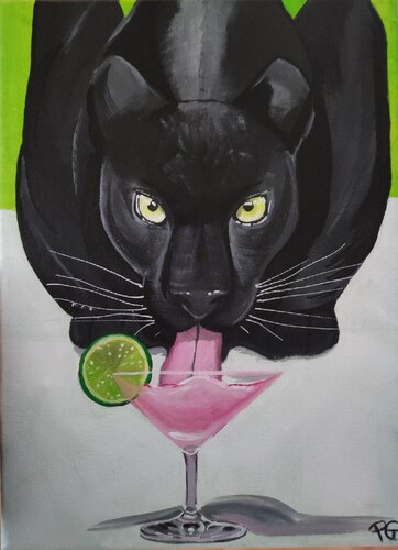 Puma having a cocktail von Perrine Gimenez, Malerei kaufen auf Singulart