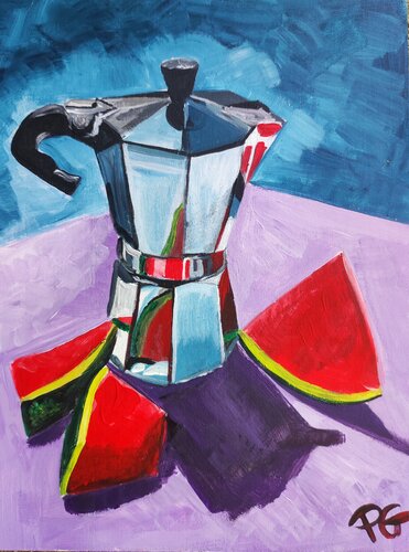 Café et pastèque von Perrine Gimenez, Malerei kaufen auf Singulart