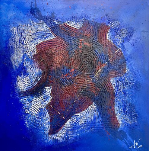 Fuego Azul Matérico – NÚCLEO INCISO van JO WU, Schilderij te koop op Singulart