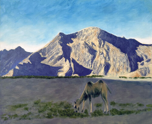 View of Himalayas from Ladakh, India par Uma Krishnamoorthy, Peinture en vente sur Singulart