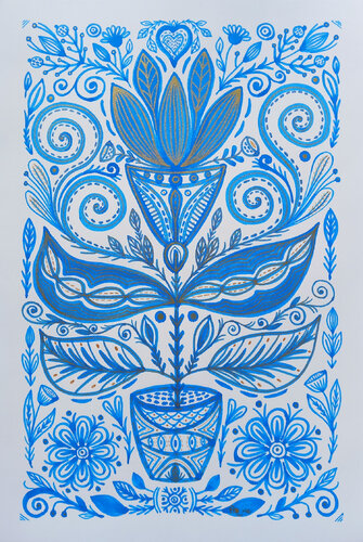 Flowers & Pots 1 - Série bleue par Florie Bonnet, Œuvre sur papier en vente sur Singulart
