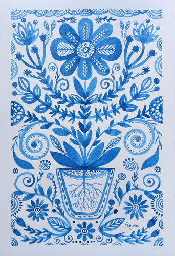 Flowers & Pots 2 - Série bleue di Florie Bonnet, Opera su carta in vendita su Singulart
