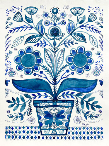 Flowers & Pots 3 - Série bleue di Florie Bonnet, Opera su carta in vendita su Singulart
