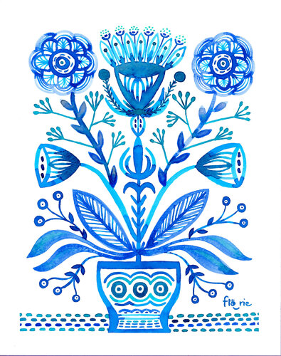 Flowers & Pots 5 - Série bleue di Florie Bonnet, Opera su carta in vendita su Singulart